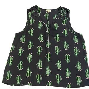 Lily White Women’s Sleeveless Cactus Print Top Size M – Black Green Pink
